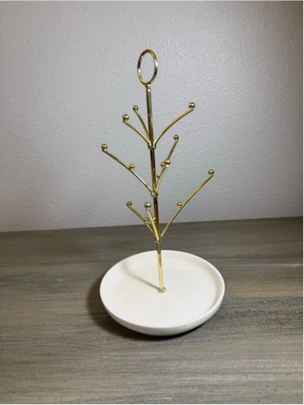 gold-colored jewelry tree stand ornament display trinket tray